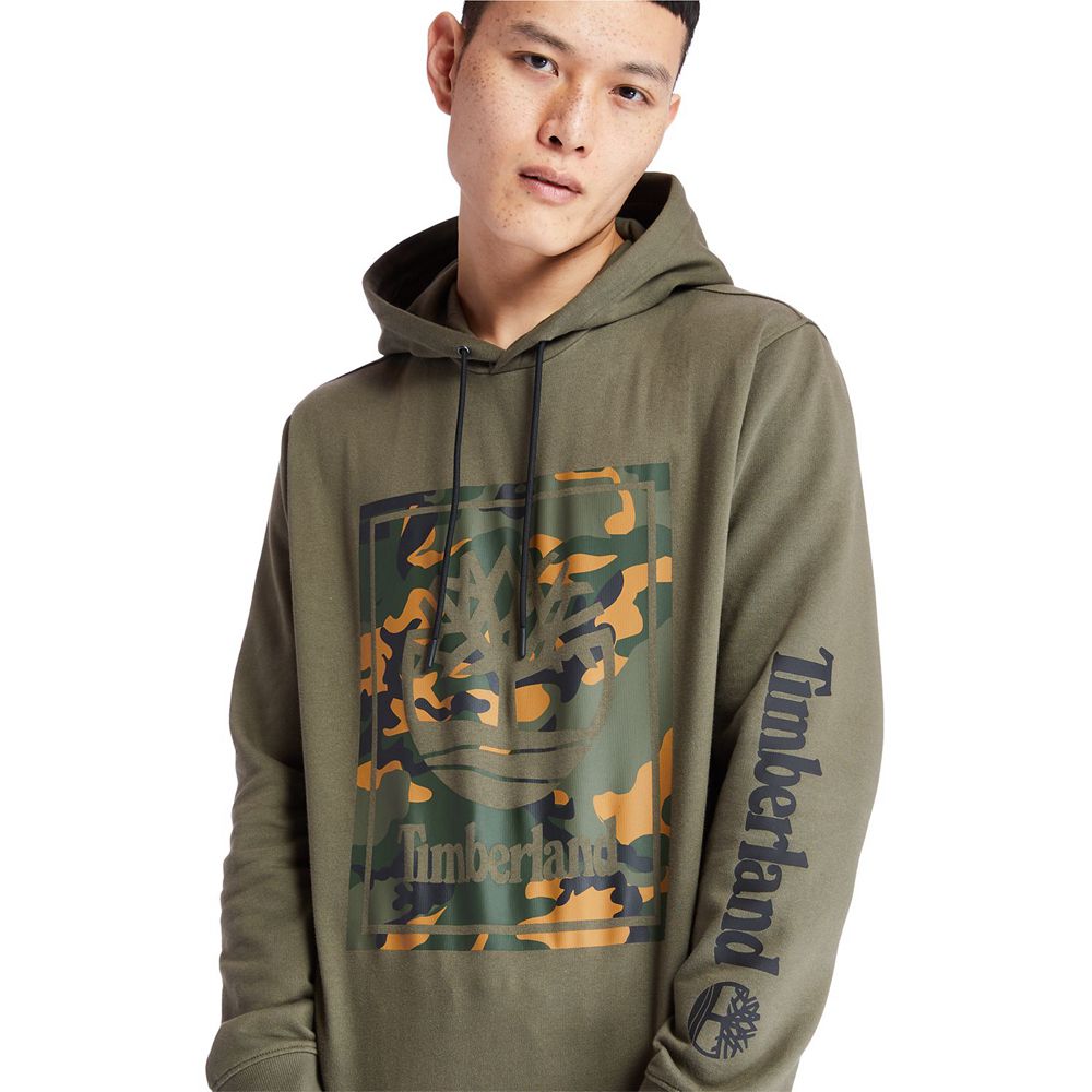 Timberland Mens Sweatshirts Camo Tree-Logo Hoodie - Olive - India TN6301275